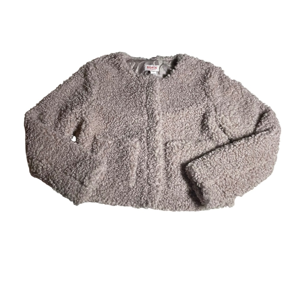 Sofia Jeans by Sofia Vergara Faux Shearling Jacket Taupe Mauve small